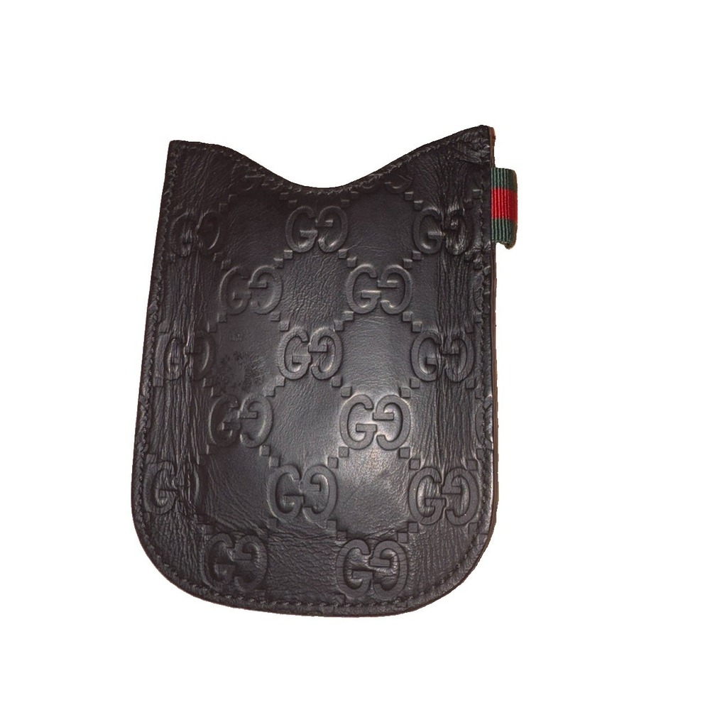 GUCCI "Guccissima" Phone Pouch Black Slipcase Leather